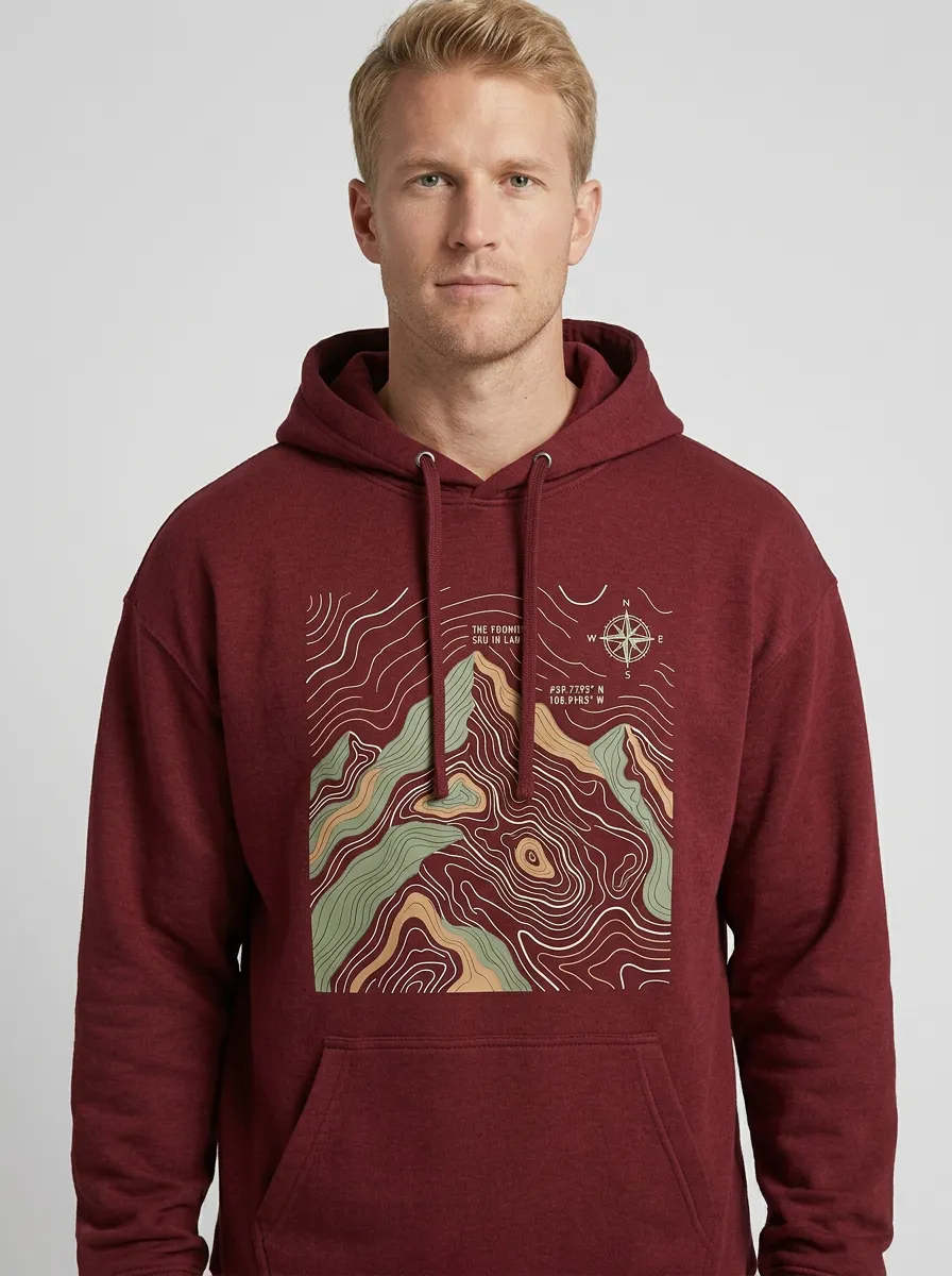 Men's Ridge Hiking Explorer Mountain Topographic Graphic Hoodie