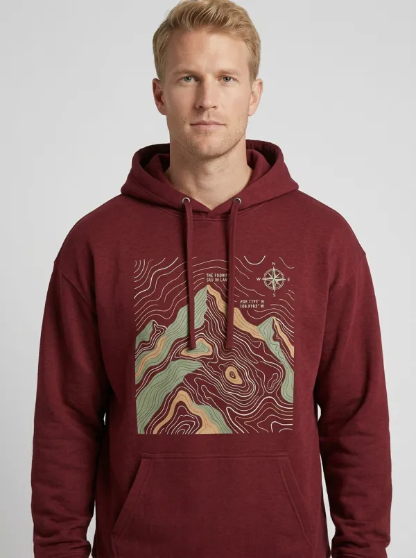 Men's Ridge Hiking Explorer Mountain Topographic Graphic Hoodie