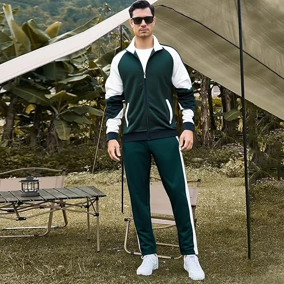 Leading The Better Life Men'S Sweat Suit 2 Piece Outfit Casual Contrast Sports Jogging Tracksuits Set