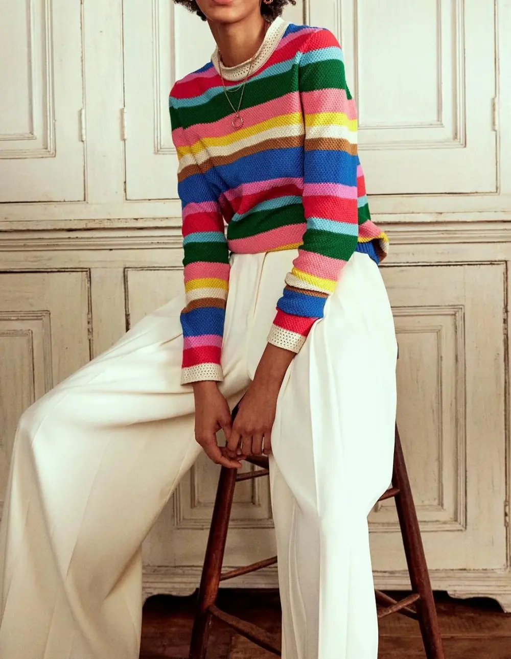 Pullover Crew Neck Trim Sweater