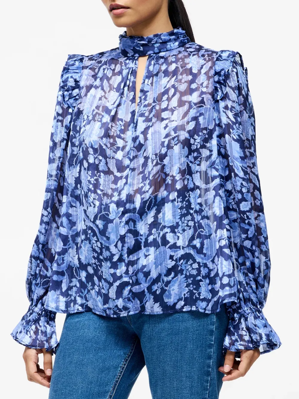 High Neck Creative Breathable Floral Print Turtleneck Top