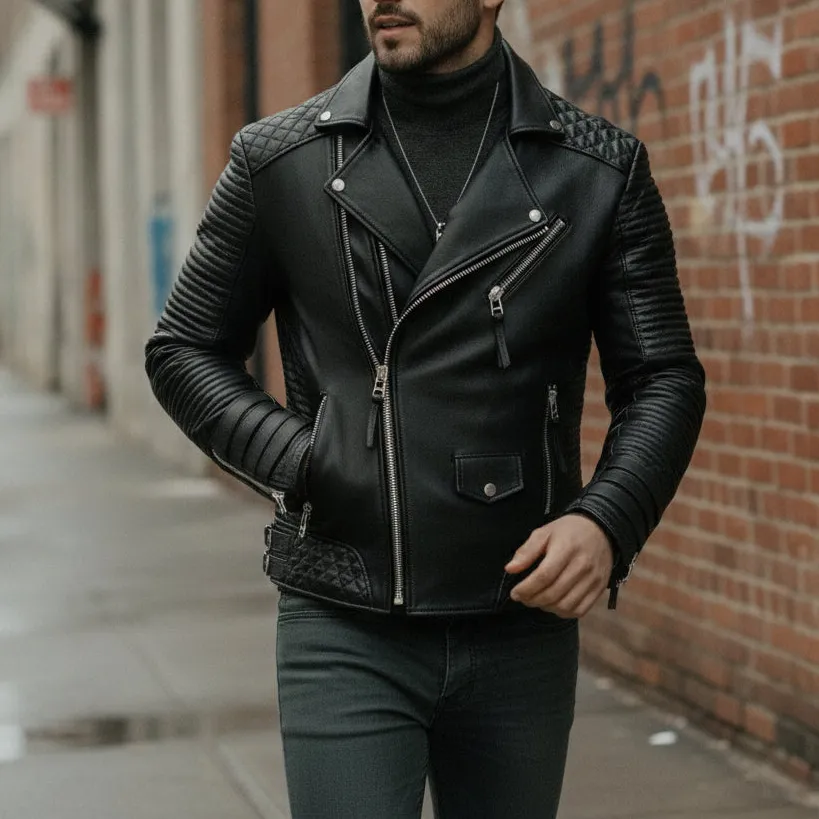 Statement Leather Biker Motorcycle Multi Pocket Jacket