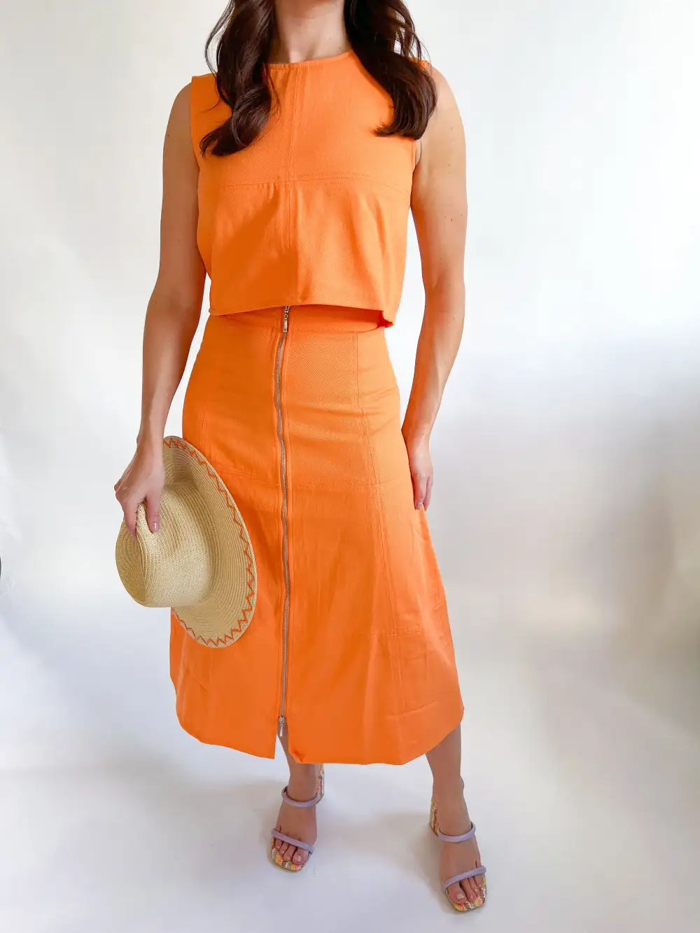 Denim Effect Zip Midi Skirt