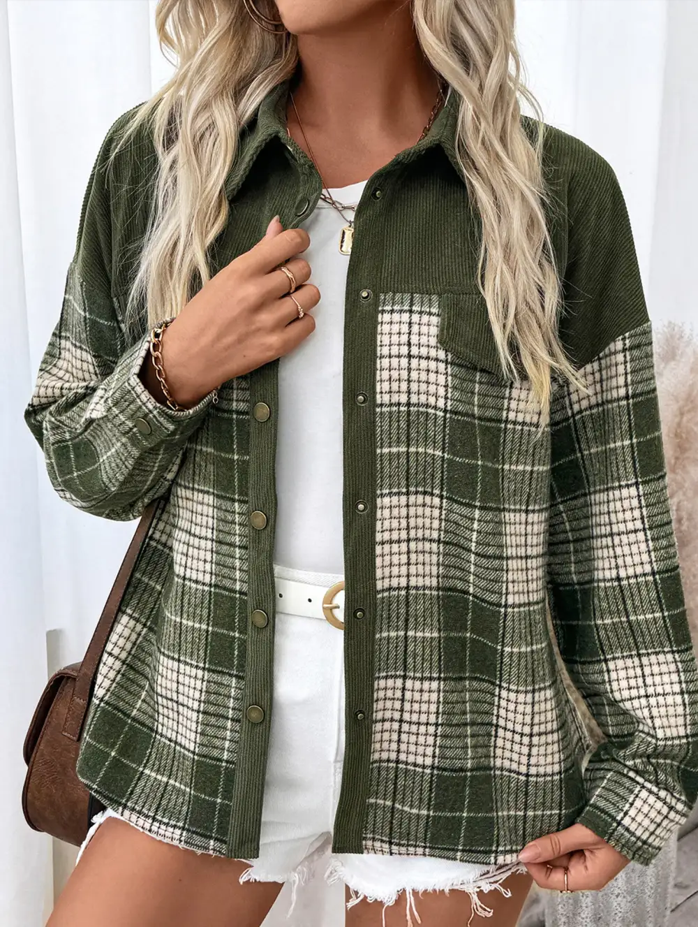 Plaid Panel Shirt Jacket