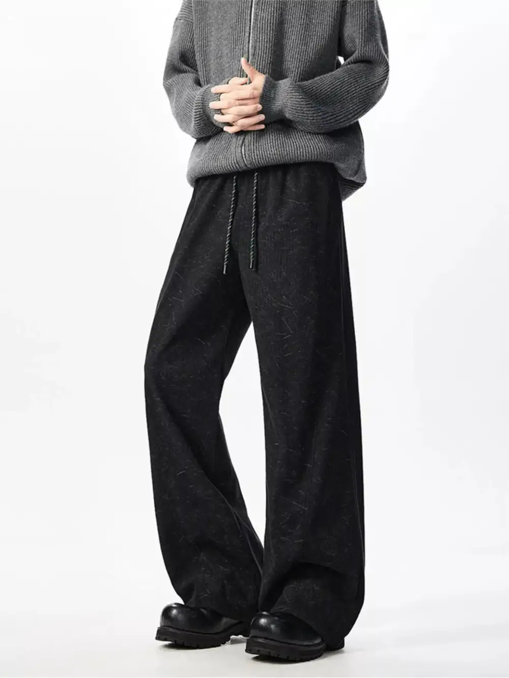 Men's Plus Size Wide Leg Textured Drawstring Pants