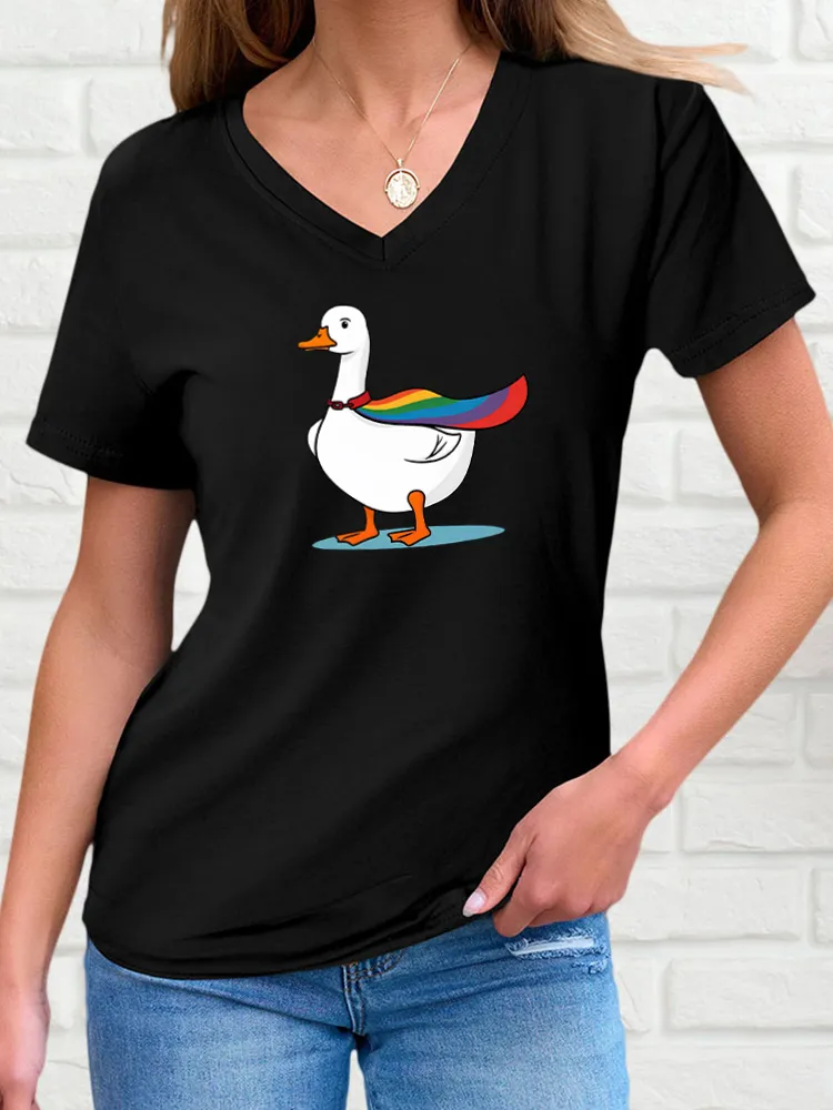 Women's Pride Month Cartoon Print V-Neck Short Sleeve T-Shirt