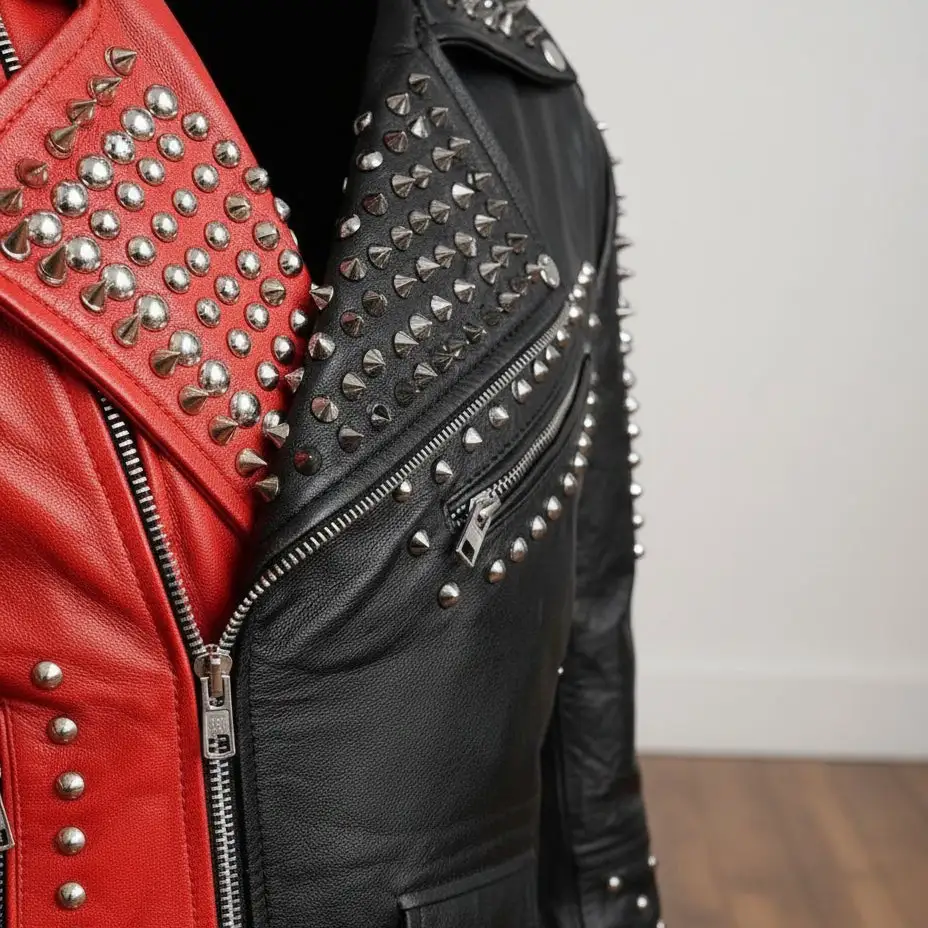 Vintage Inspired Leather Biker Motorcycle Studded Jacket