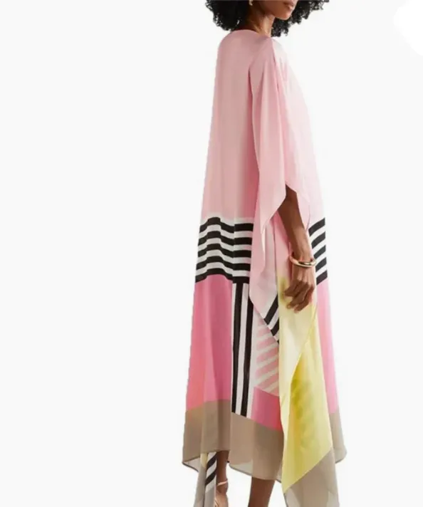 Satin Striped Contrast Bat Sleeve Midi Dress