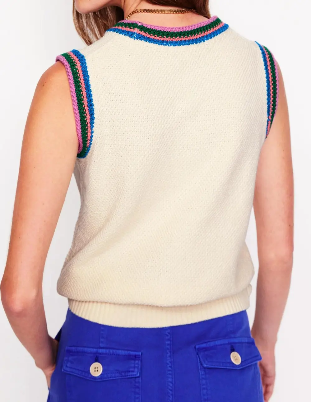 Ivory Embroidered - Trim Sleeveless Vest