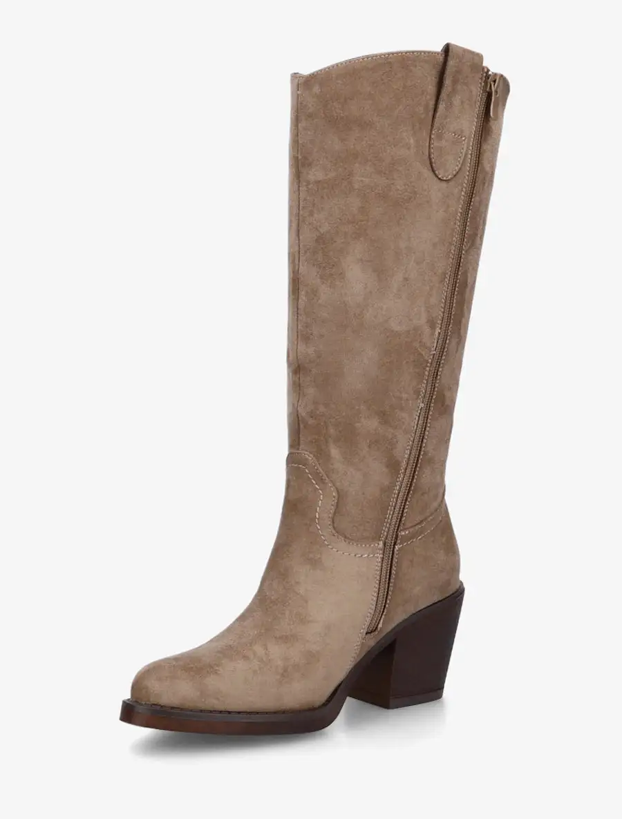 Tailored Block Heel Faux Suede Knee High Boots