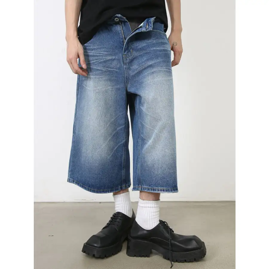 Men's Washed Denim Shorts with Pockets