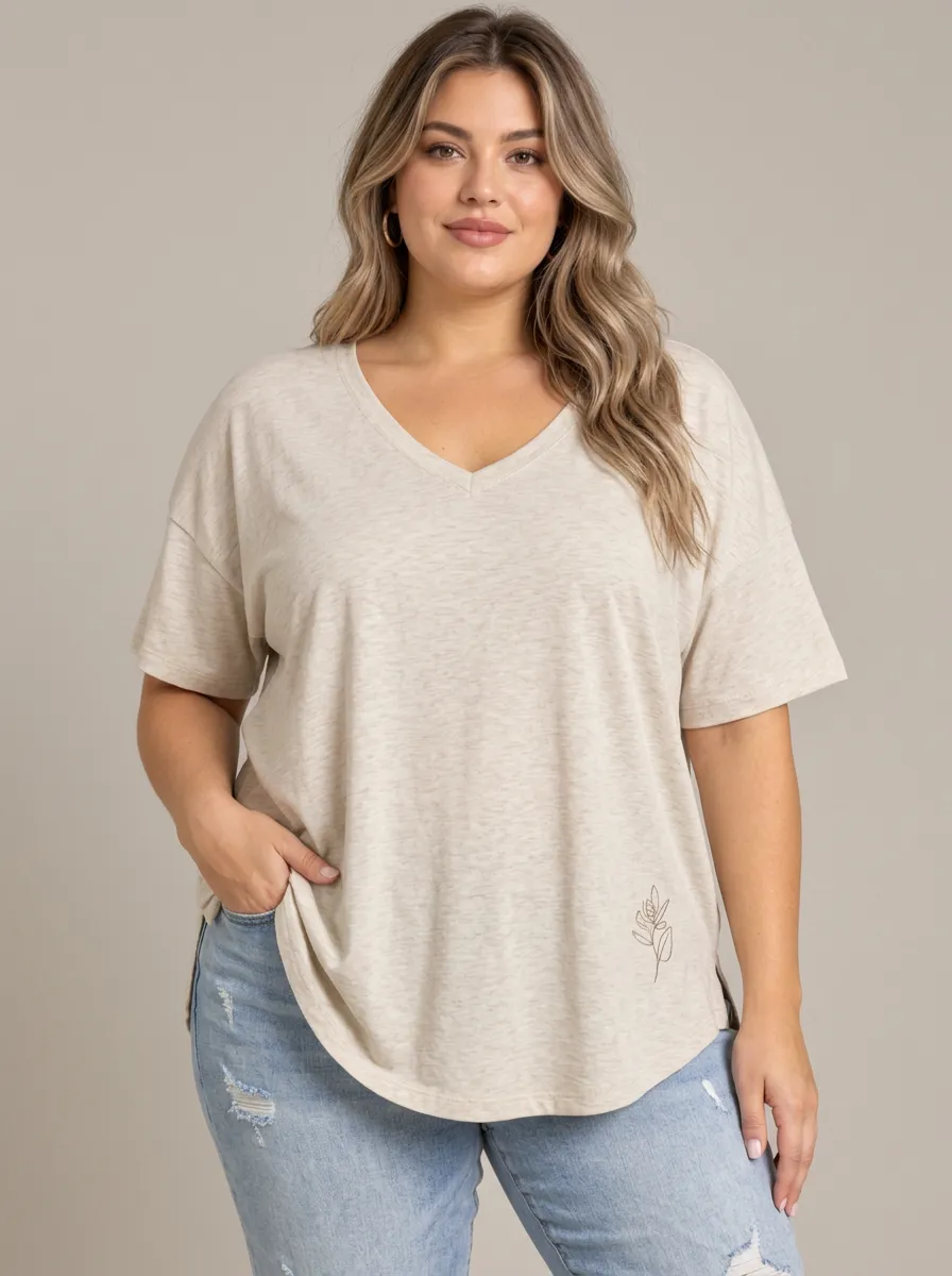 Plus Size V Neck Relaxed Fit Women's Plus Size V Neck Relaxed T Shirt