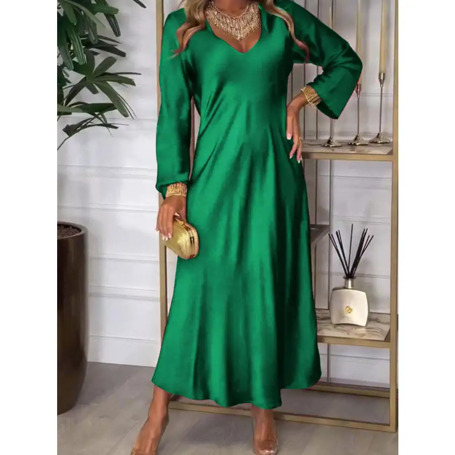 Full Size V-Neck Long Sleeve Midi Dress Plus Size