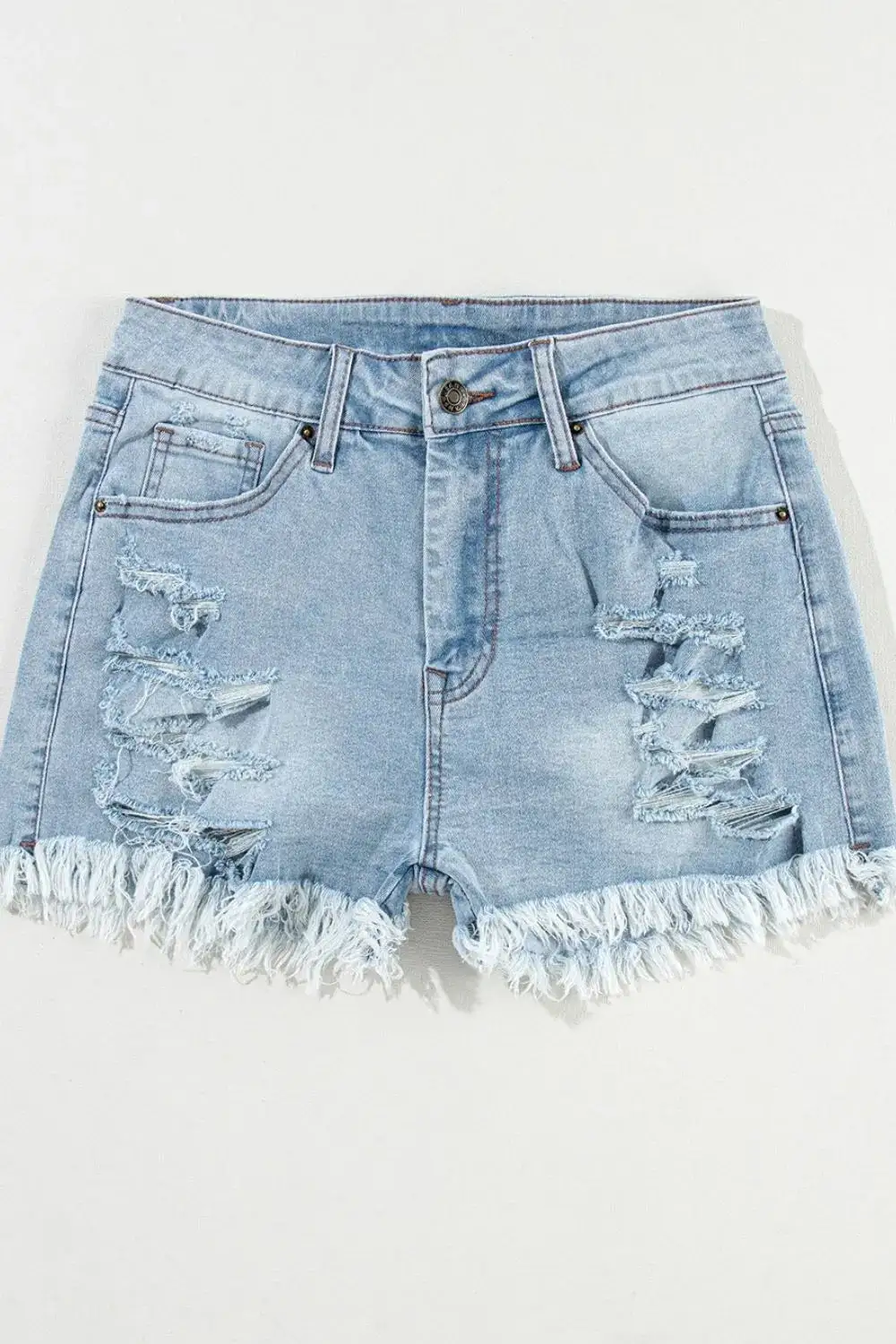 Distressed Raw Hem High-Waist Denim Shorts