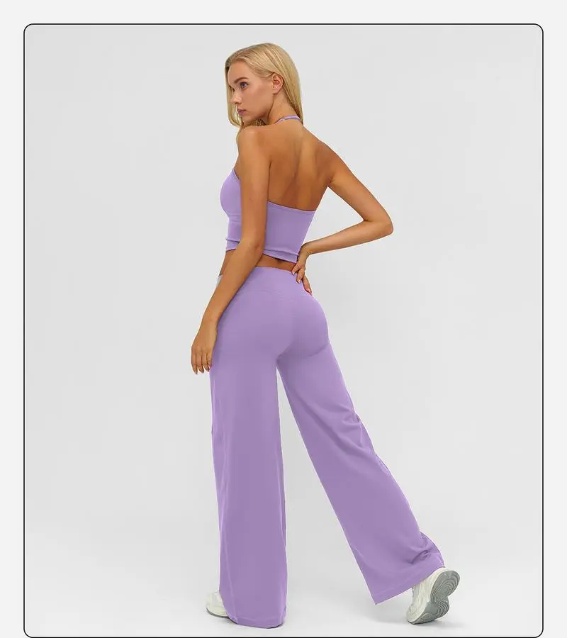 🔥Direct Factory Price - Women's Plain Crop Cami Top & Flare Leg Pants Sports Set