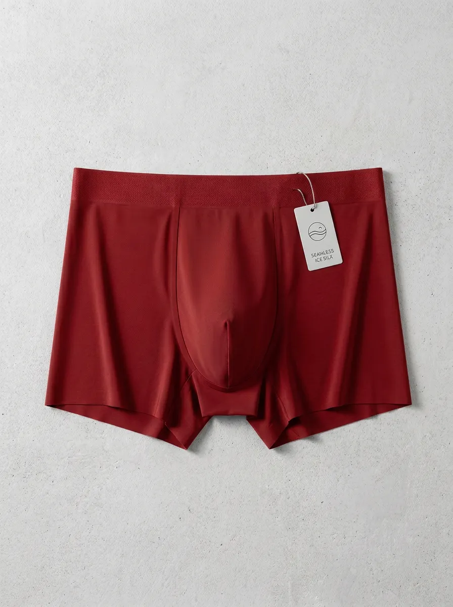 Men's Seamless Ice Silk Solid Blue Boxer Briefs