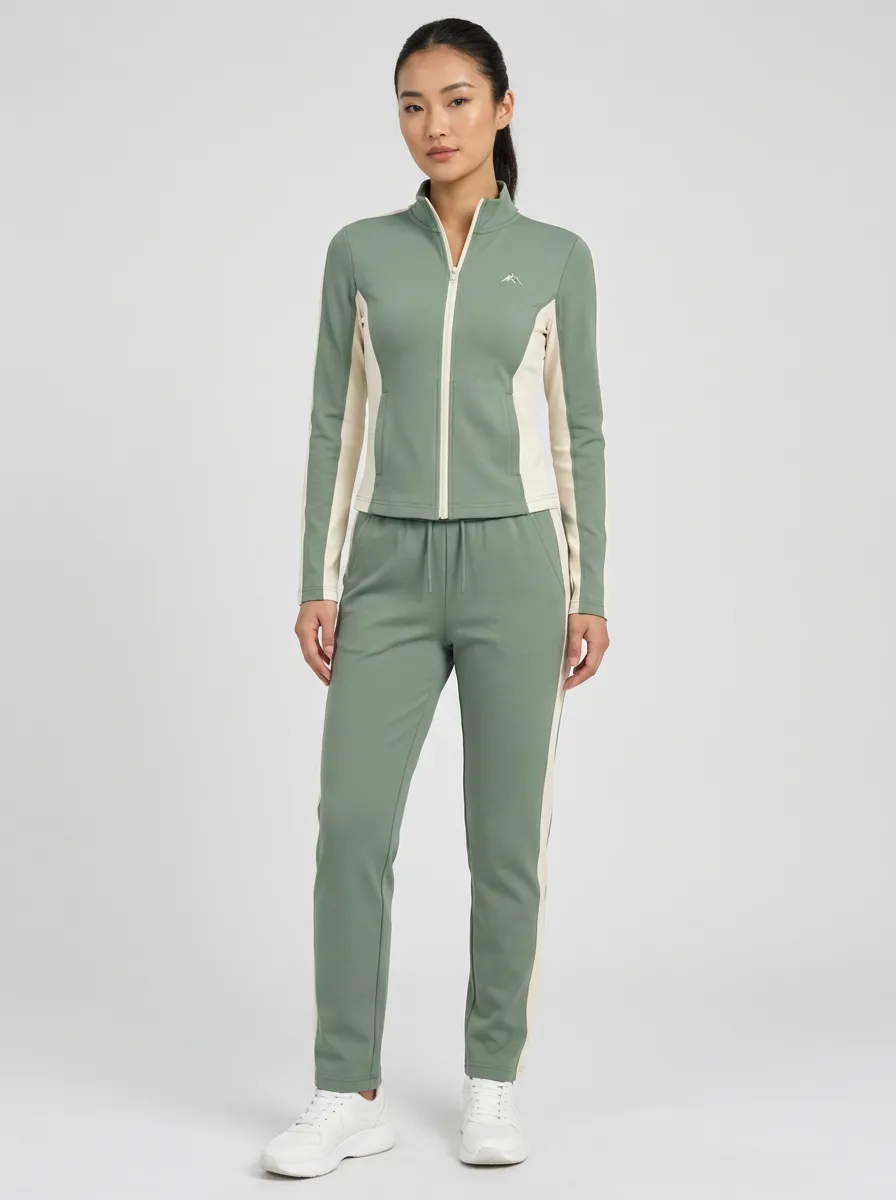 Women's Sage Green Color-Block Zip-Up Jacket & Jogger Set