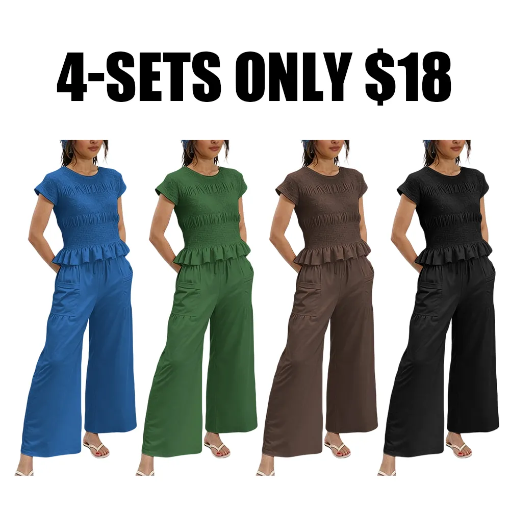 Women's two-piece set: pleated top and wide-leg pants