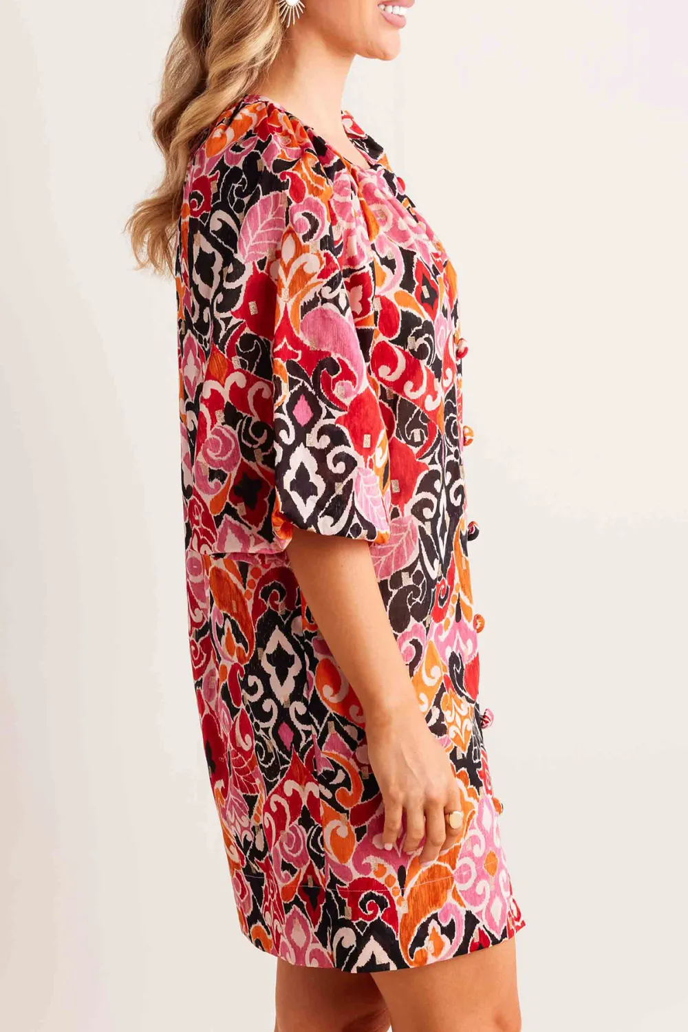 Multicolored Abstract Print Short Sleeve Dress