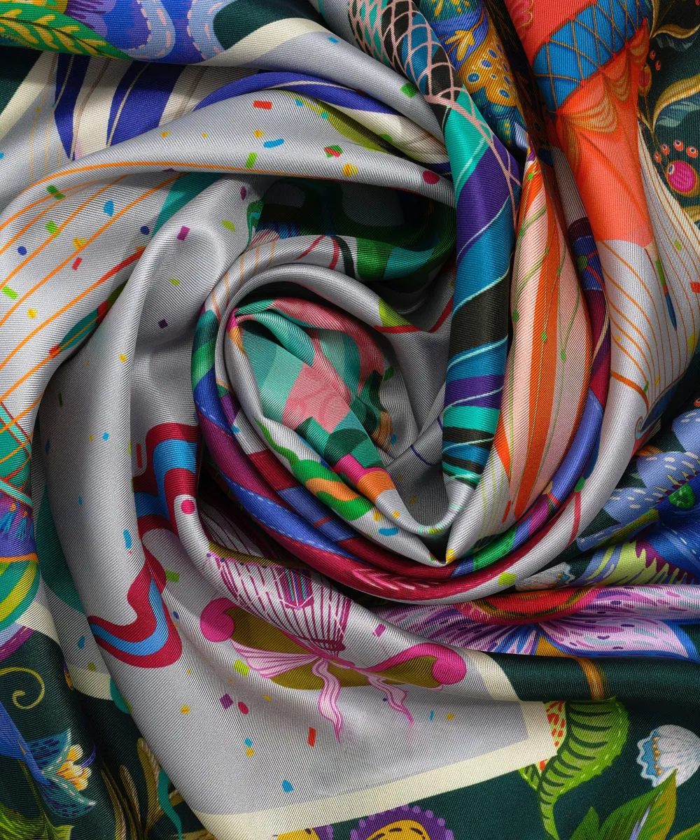 Slight Stretch Art Graphic Silk Square Scarf