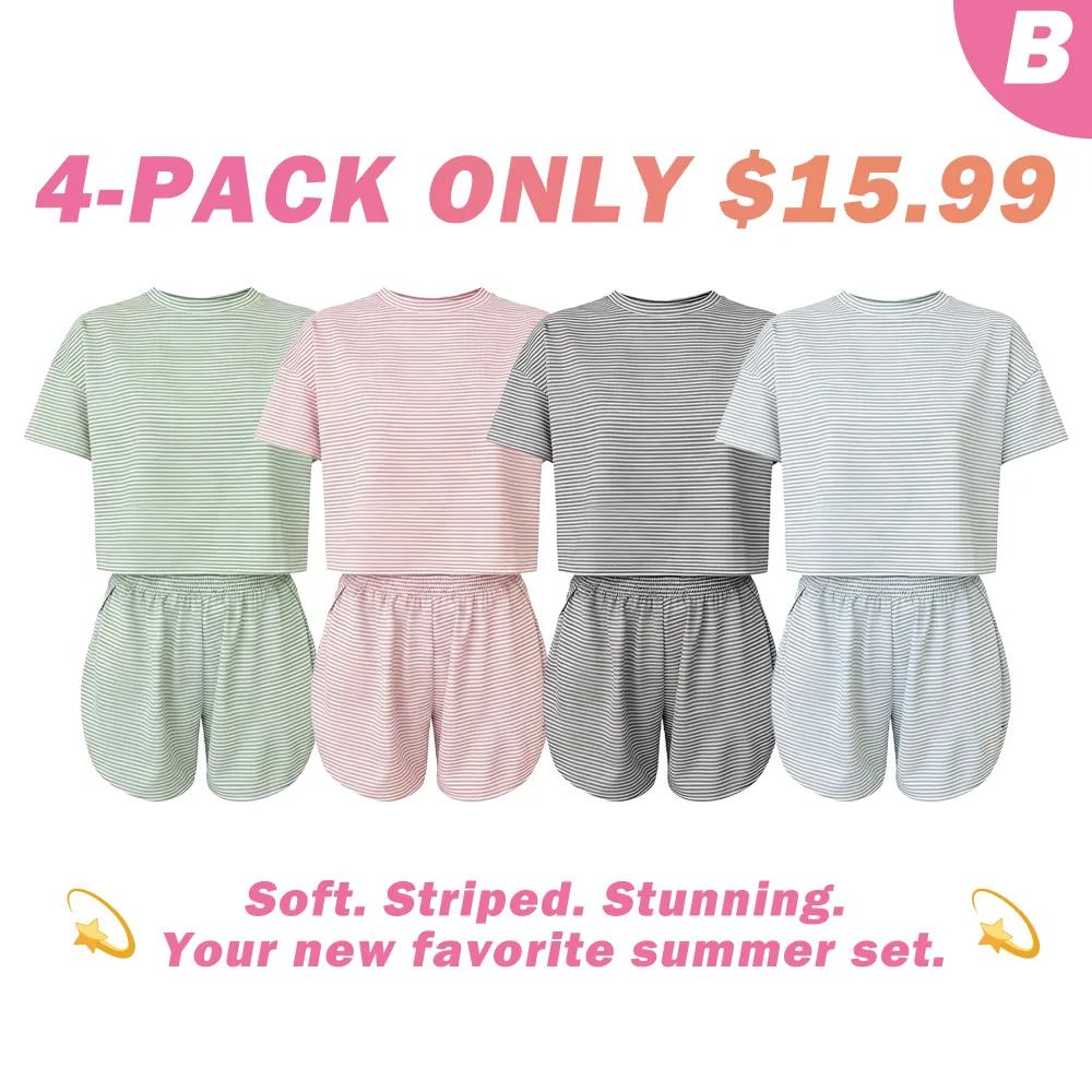 Women's Casual Round Neck T-shirt & Elastic Waist Shorts