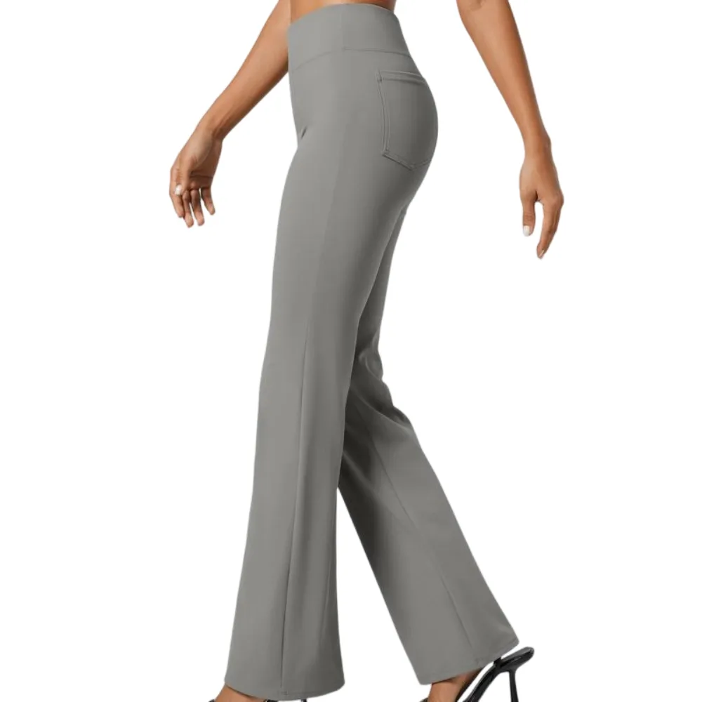Flex High Waisted Back Side Pocket Slight Flare Work Pants