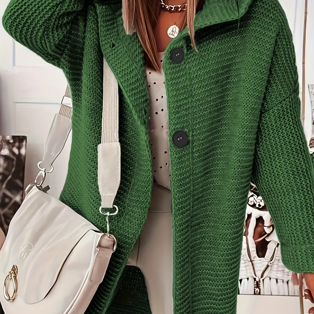 50% OFF Plus Size Casual Cardigan, Women's Plus Solid Button Up Long Sleeve Hoodie Cardigan