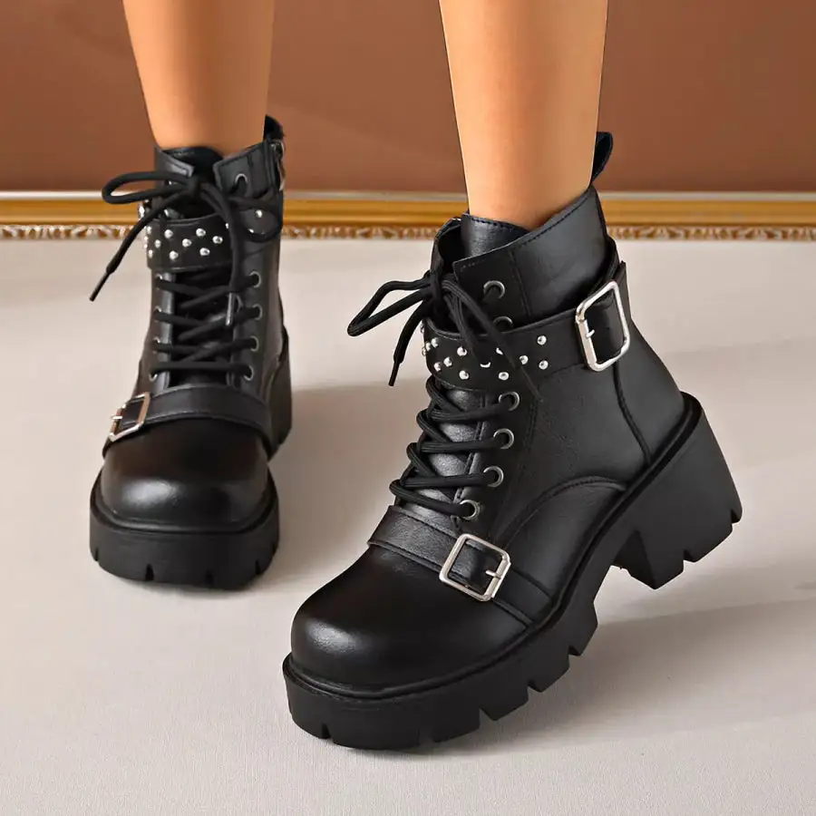 Classic Round Toe Block Heels Boots