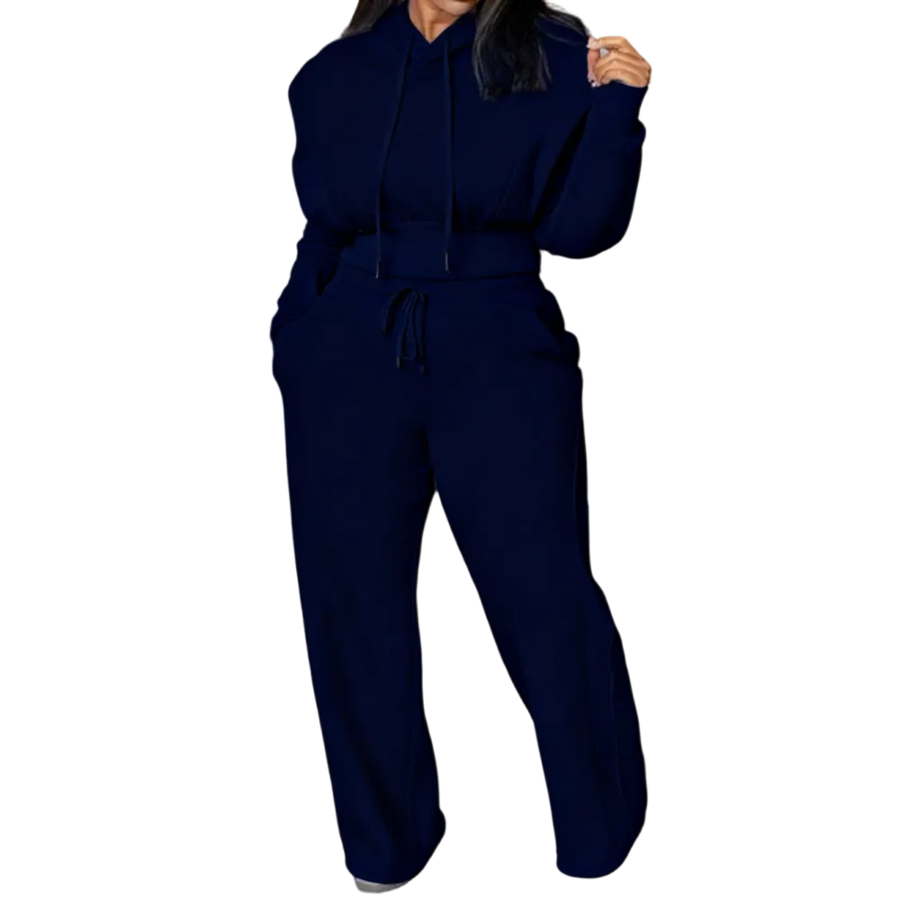 Hooded Long Sleeve Sweatshirt and Casual Wide Leg Sweatpants Set