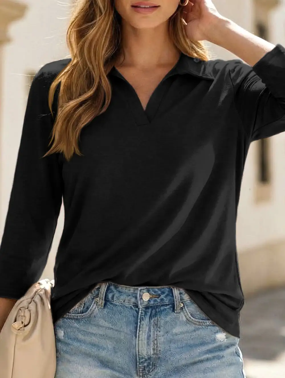 Polo Shirt V Neck Mid Sleeve Tee