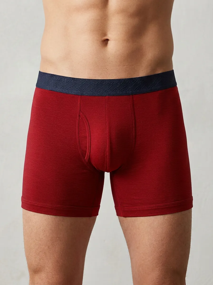 Men's Burgundy Textured Elastic Waistband Boxer Briefs