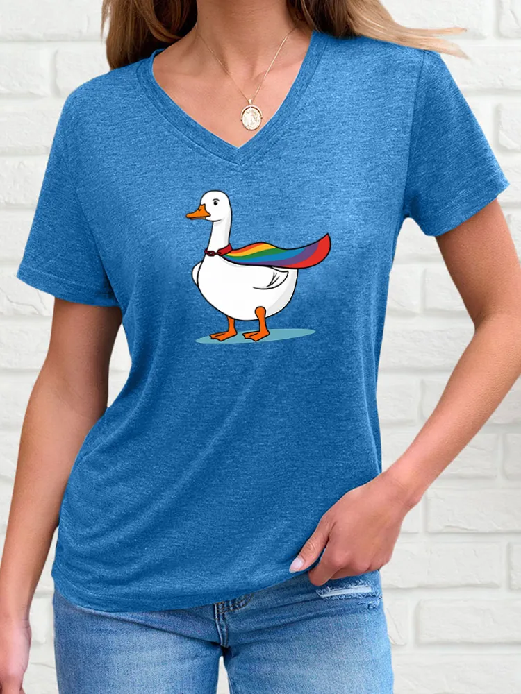 Women's Pride Month Cartoon Print V-Neck Short Sleeve T-Shirt