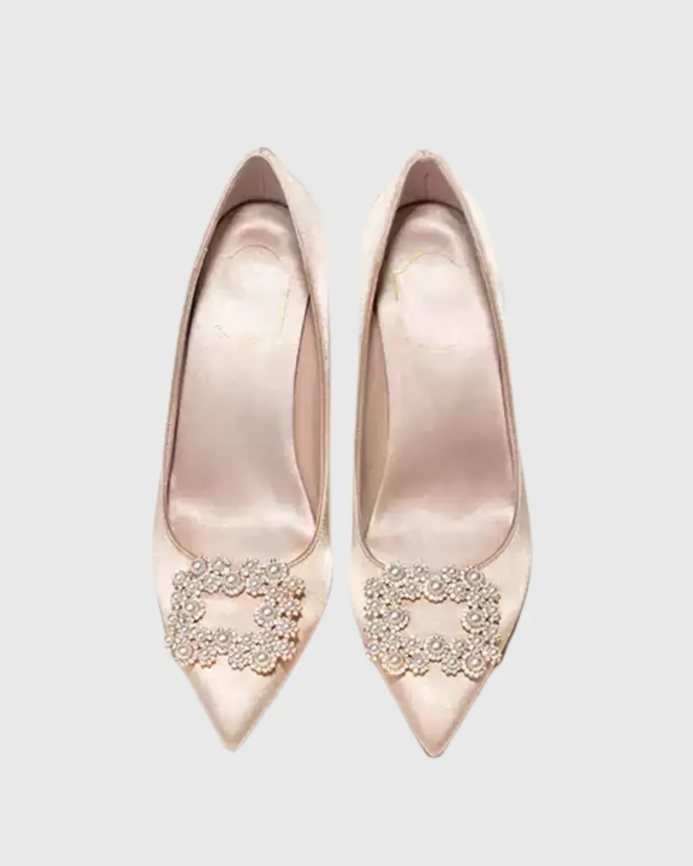 Rhinestone Buckle Satin Pumps in Champagne