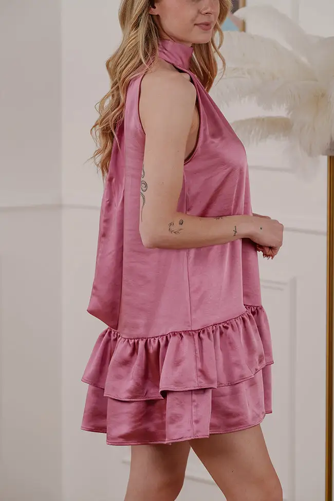 Summit Mini Tiered Satin Dress