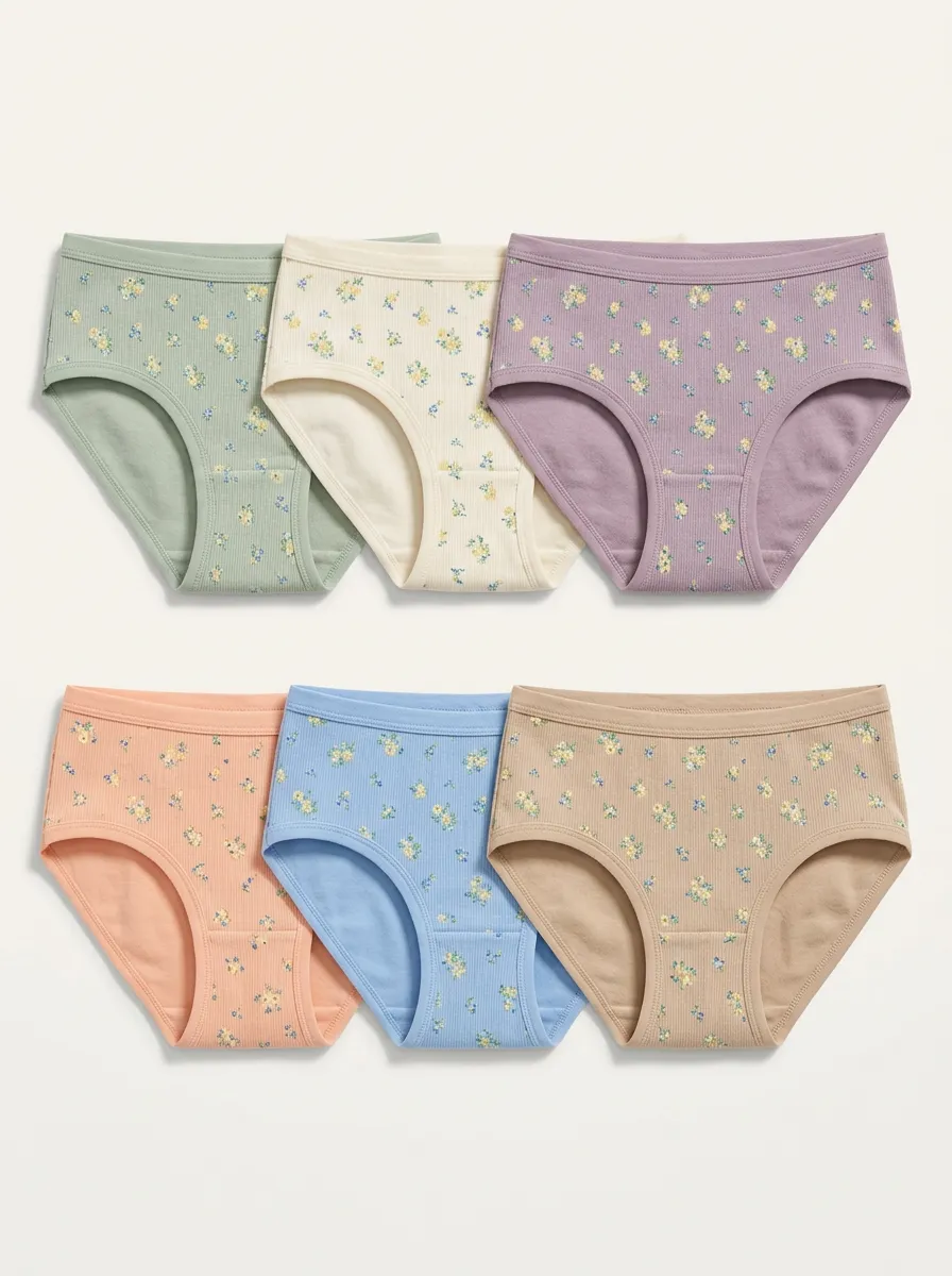 Women's Floral Pattern Ribbed Multi-Pack Printed Panties