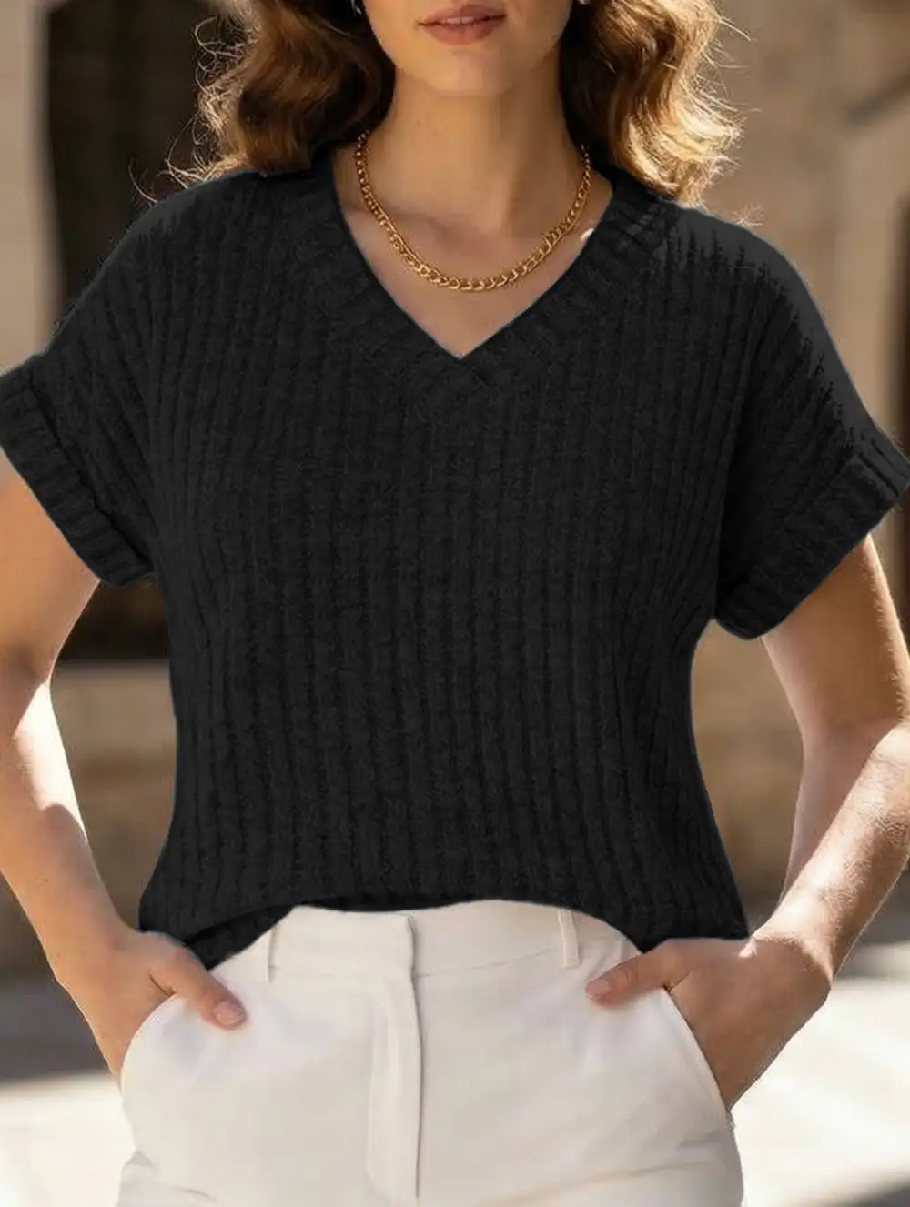 Draped V Neck Tee
