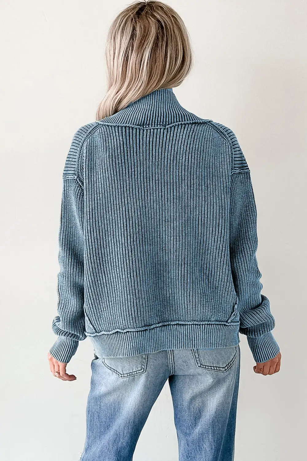 Mineral Wash Exposed Seam Patchwork Knit Open Front Cardigan