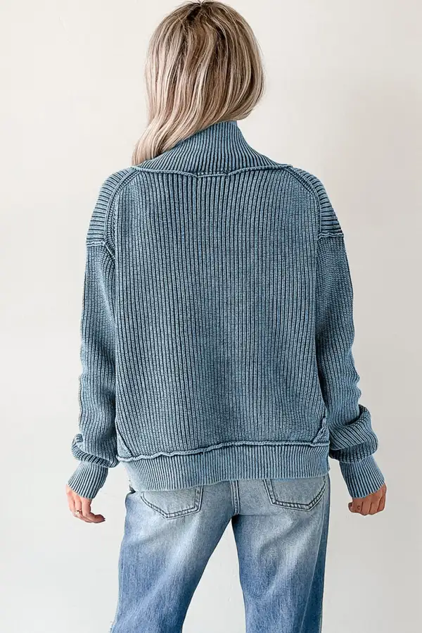 Mineral Wash Exposed Seam Patchwork Knit Open Front Cardigan