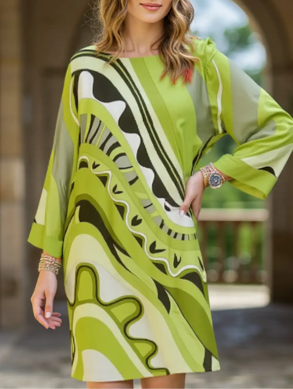 Round Neck Long Sleeve Dress