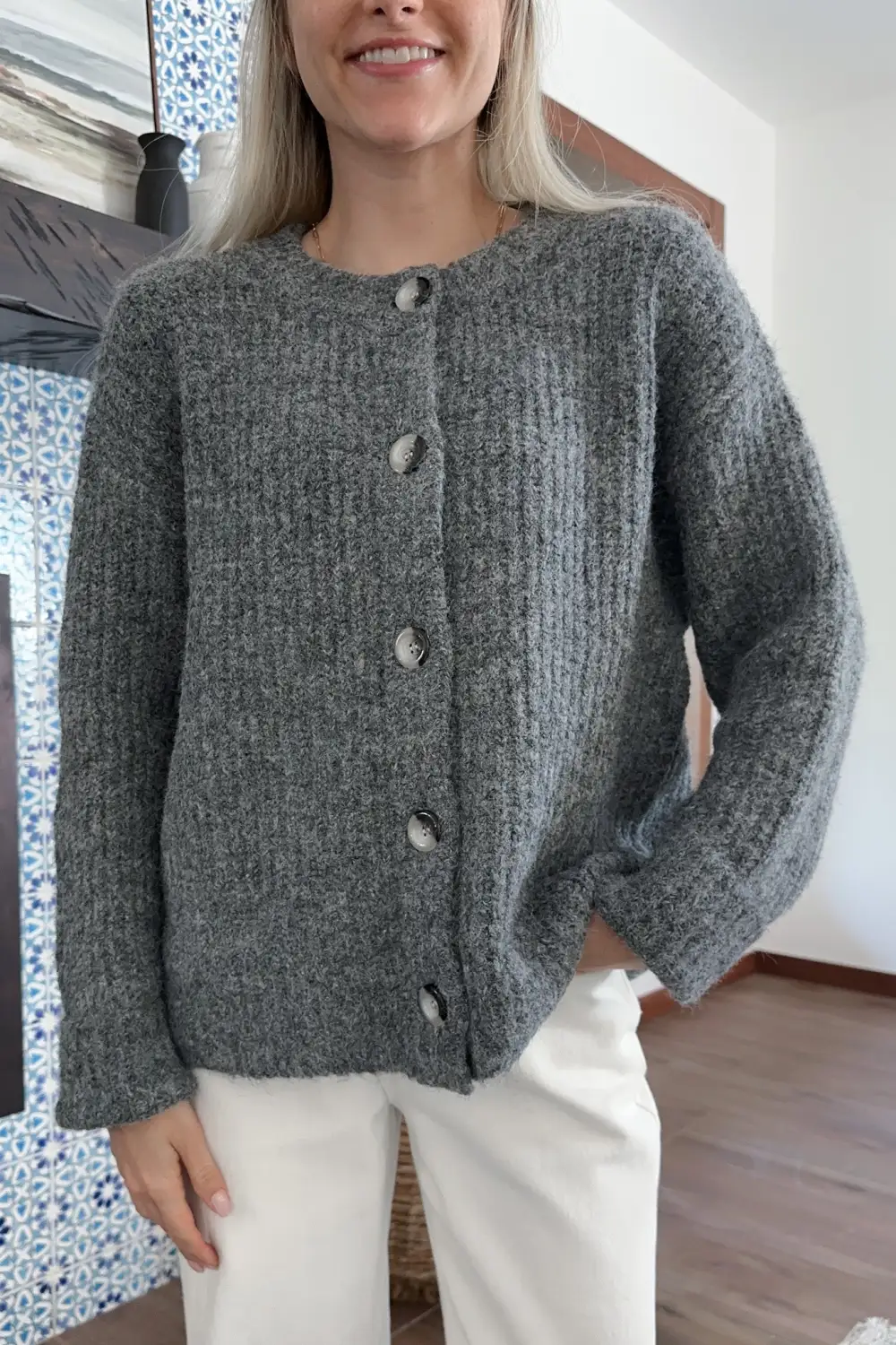 Textured Soft Button Front Cardigan