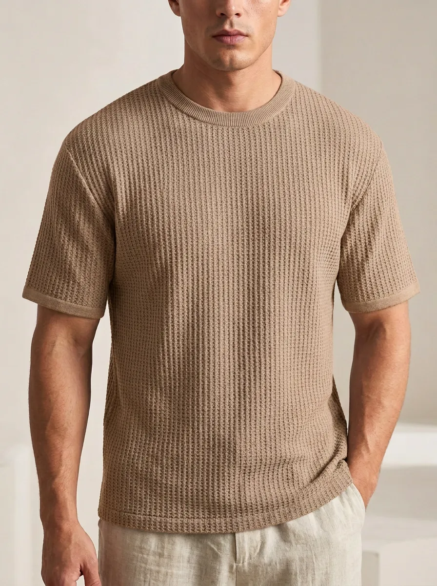 Men's Relaxed Crew-Neck Waffle Knit T-Shirt