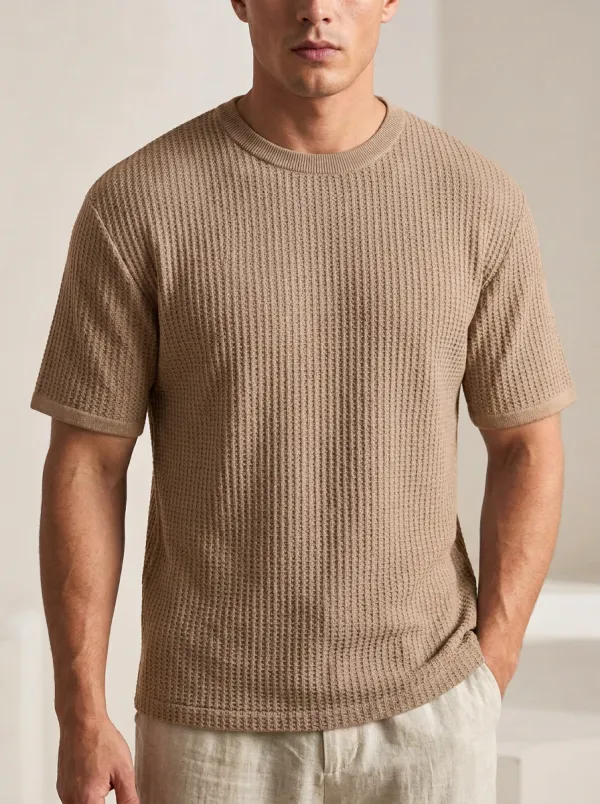 Men's Relaxed Crew-Neck Waffle Knit T-Shirt