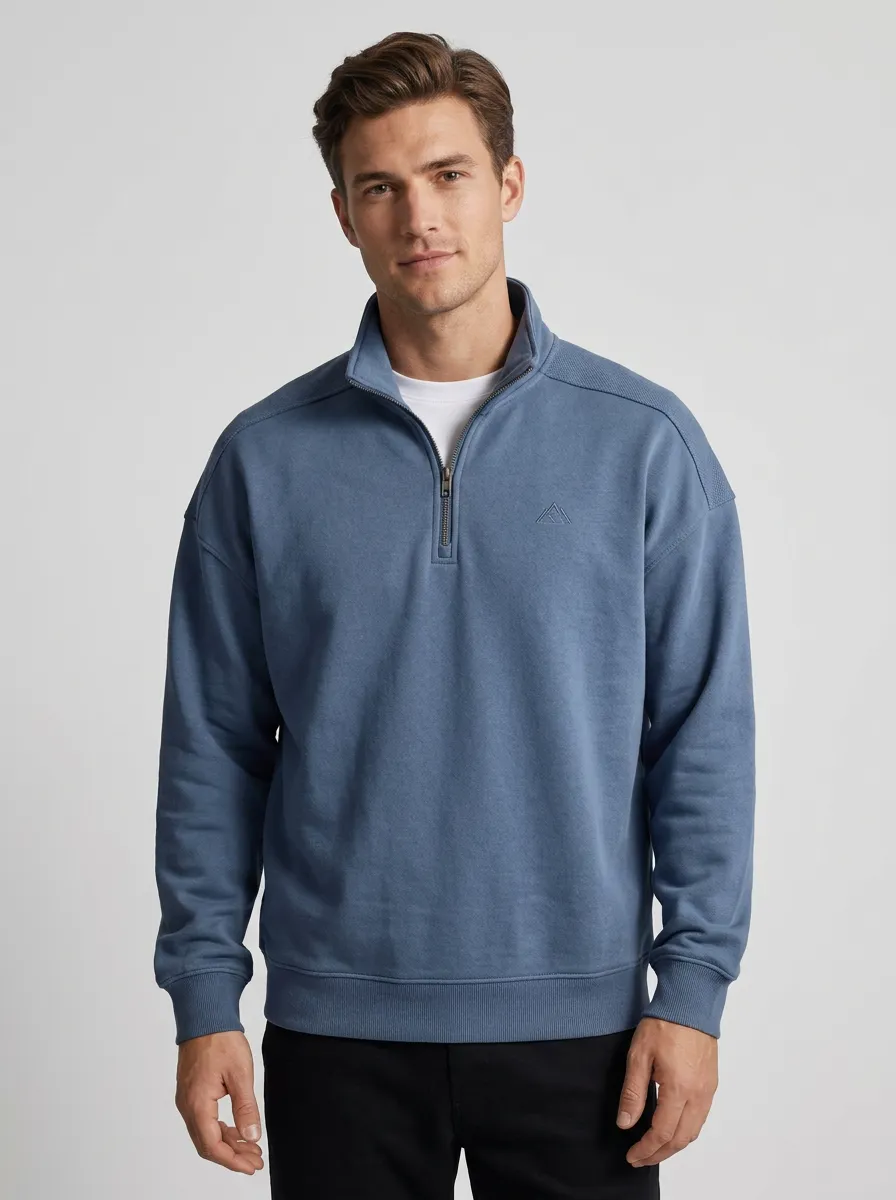Men's Classic Mountain Textured Embroidered Emblem Quarter-Zip Sweatshirt