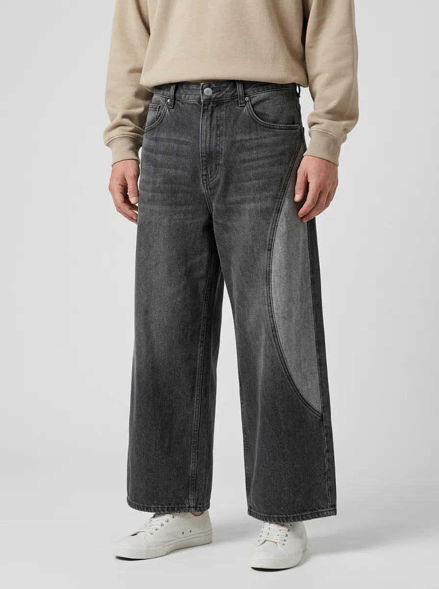 Men's Washed Wide Leg Jeans
