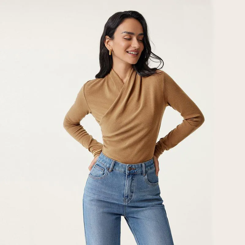 Chic Surplice Long Sleeve Top – Casual & Elegant Shirt