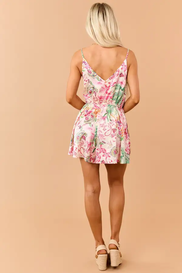 Raspberry Paisley Beach Print Satin Surplice