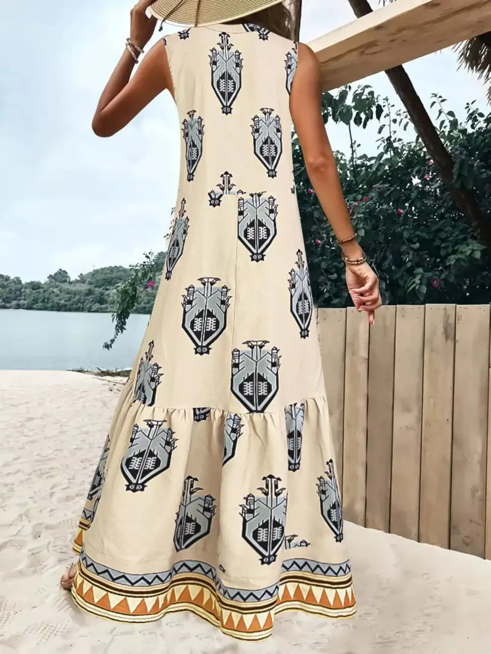 Smooth Finish Printed Sleeveless Maxi Dress