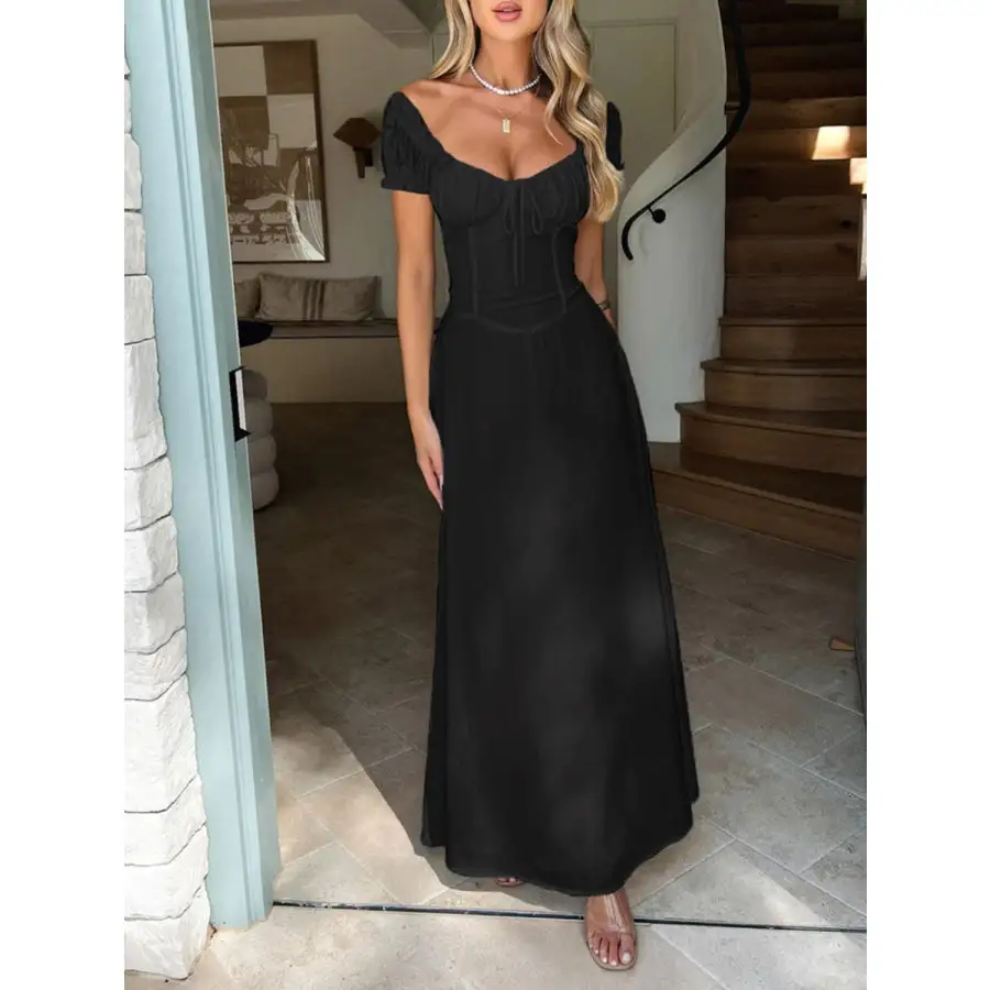 Devine Sweetheart Neck Short Sleeve Maxi Dress