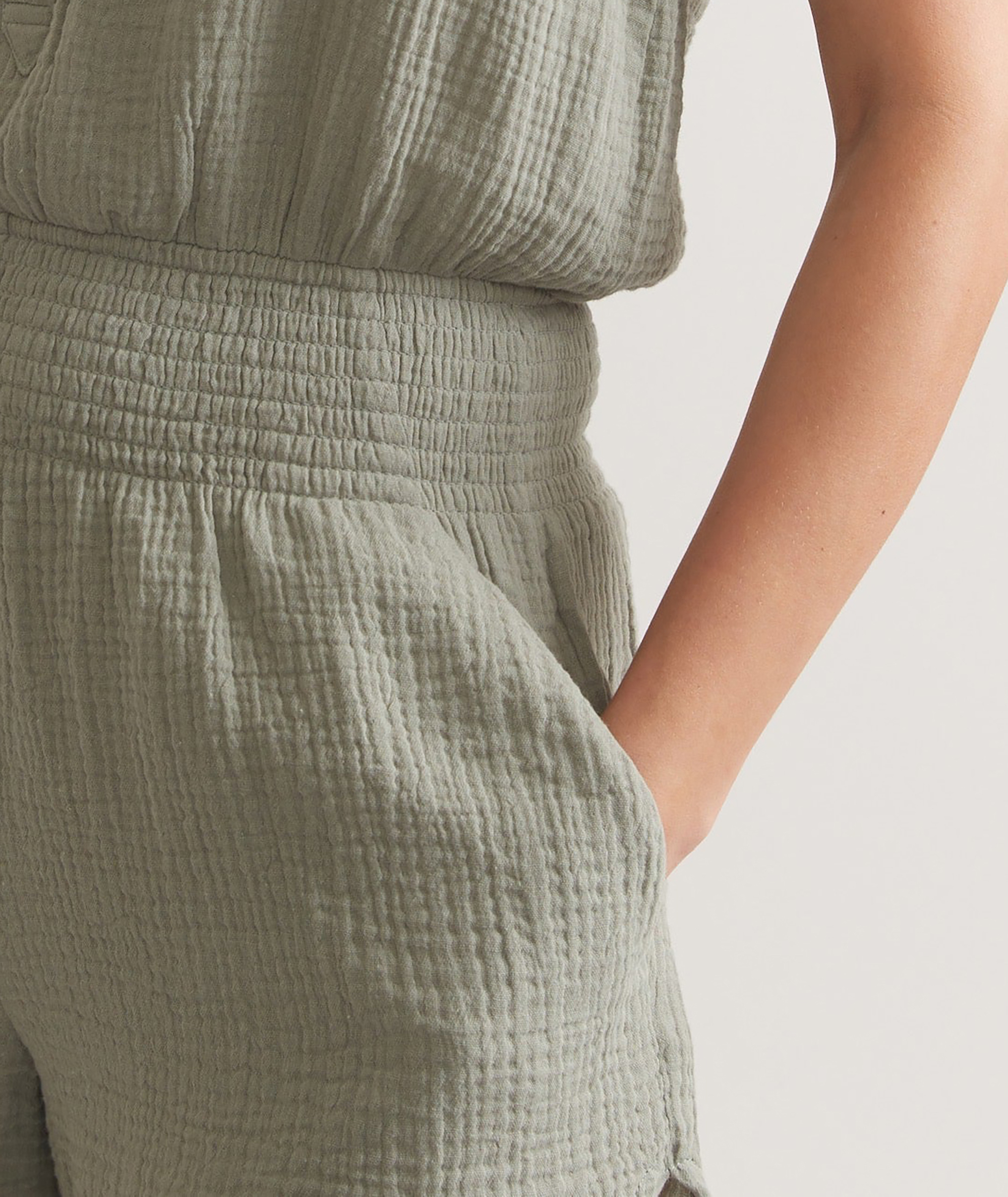 Short-Sleeve Smocked Cotton Romper