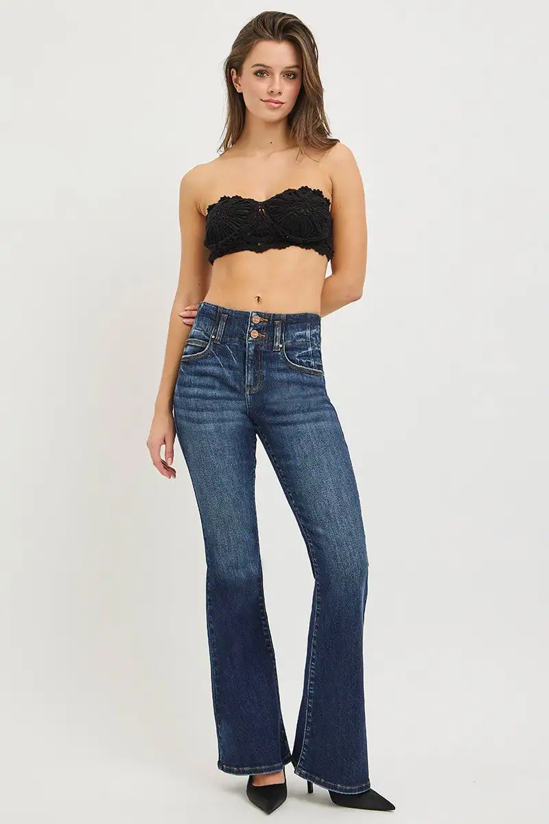 High Waist Flare Leg Seam Denim Jeans